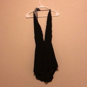 Kendall and Kylie Halter Crochet Trim Romper